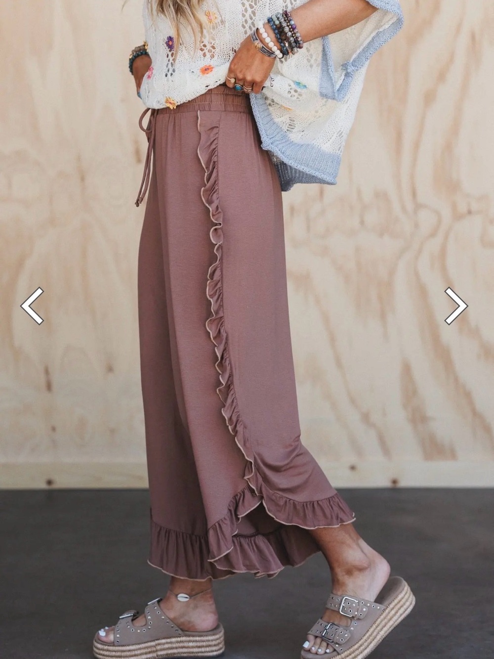 Easel Sz L  Chambray Ruffle Pants NWT